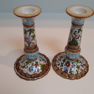 Vintage Traditional Portugal Pottery Candlesticks marked SEC XVII 563