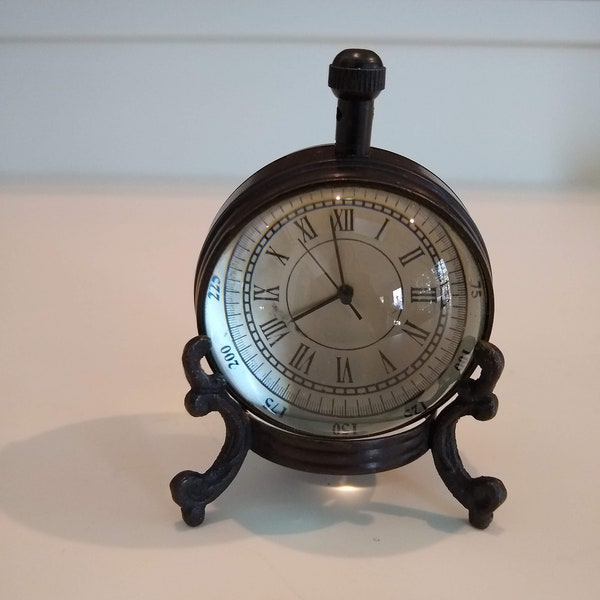 Vintage Non-Working Bronze Desk Ships Clock/Compass, Nautical Clock, Railroad Clock with Compass