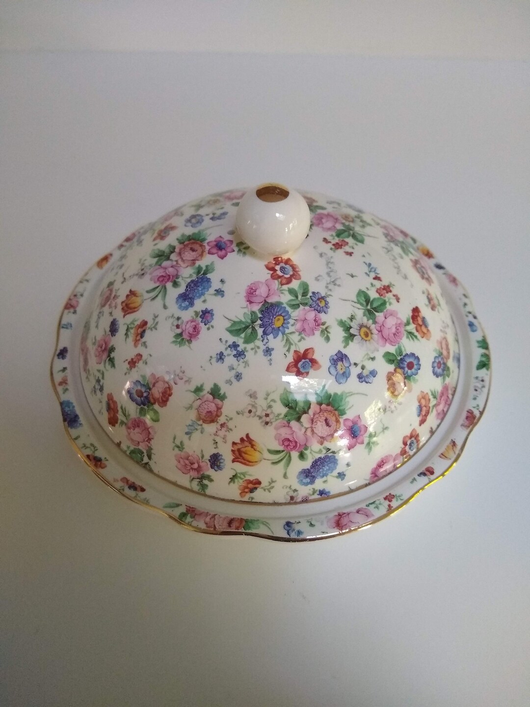 Vintage Porcelain Covered Dish, Erphila Dorset Cheery Chintz. Germany