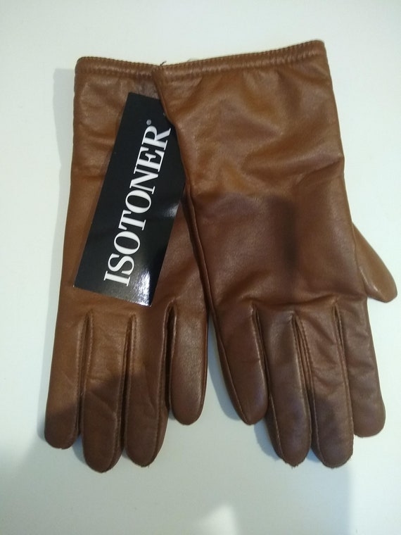 Vintage NWT Size 7 Soft Leather Gloves, Warm Brown