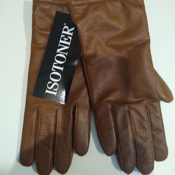 Vintage NWT Size 7 Soft Leather Gloves, Warm Brown Isotoner Women's Gloves