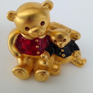 Vintage Estee Lauder 1998 &quot;Teddies&quot; Enameled Metal Perfume Compact, &quot;Beautiful&quot; Solid Perfume, Teddy Bear Gold Plated Cast Metal Trinket Box