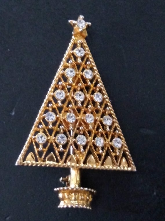 Vintage Eisenberg Ice Christmas Tree Brooch Sparkly Clear