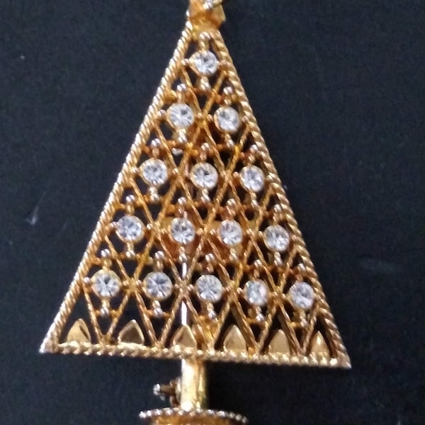 Vintage Eisenberg Ice Christmas Tree Brooch, Sparkly Clear Rhinestones on