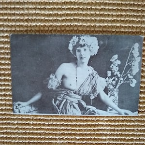 Vintage Postcard Portrait, Figure, black and white photo, female, woman, Art Nouveau style
