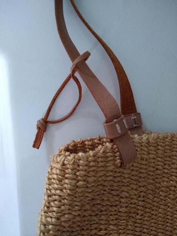 Vintage Woven Straw Bag, Shoulder Bag with leathe… - image 3