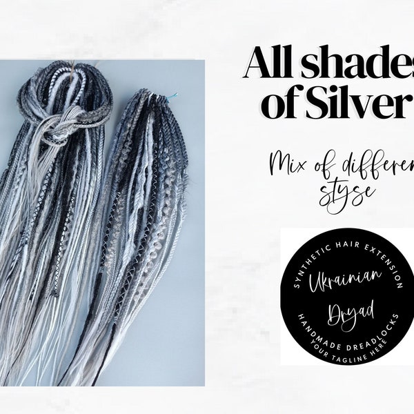 All Shade of Silver dreadlocks/Natural looking DE dreadlocks/Grey ombre synthetic hair extensions/Viking dreadlocks extension full head