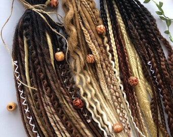 THIN Double Ended Synthetic dreads extension/Natural looking thin dreadlocks/Brown synthetic hair extensions/Viking extension full head set