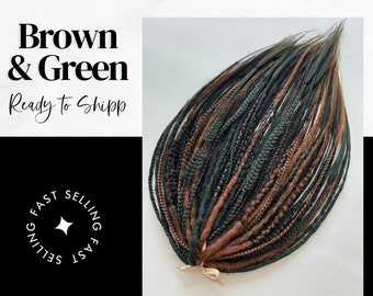 Double Ended dreads extension, Natural looking dreadlocks, Brown and green synthetic hair extensions, dreadlocks extension full head mix set