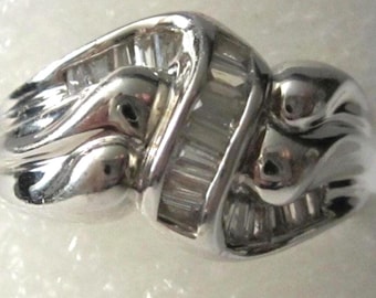 18K White Gold Baguette Diamond Ring 0.39 CTW Vintage