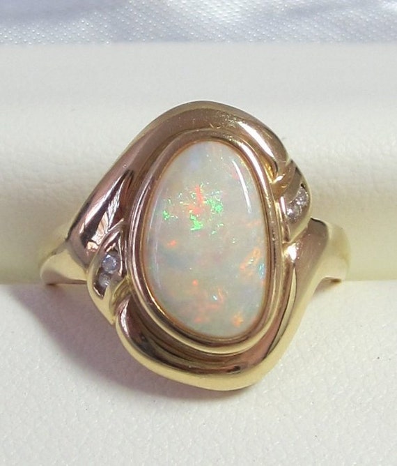 OPAL RING // Natural Opal Ring // Opal & Diamond … - image 1