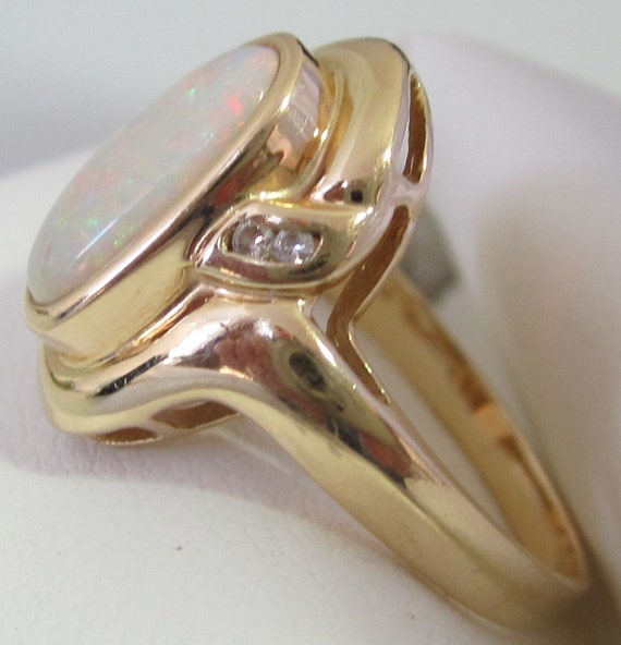 OPAL RING // Natural Opal Ring // Opal & Diamond … - image 4
