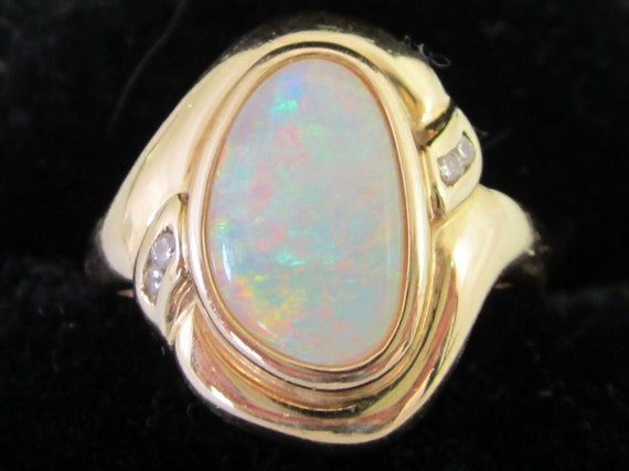 OPAL RING // Natural Opal Ring // Opal & Diamond … - image 2