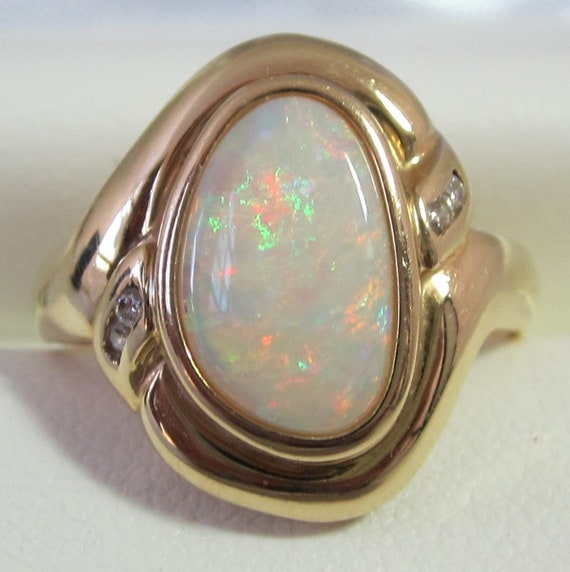 OPAL RING // Natural Opal Ring // Opal & Diamond … - image 3