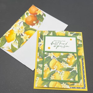 Carte pliable amusante Stampin' Up-Lemon avec le message « Vous êtes le meilleur type de personne ». Mini-carte vierge pour votre message. Enveloppe incluse.