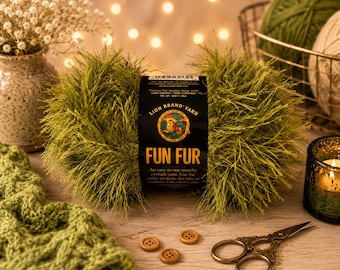 Lion Brand Fun Fur Green Eyelash Yarn | Discontinued Novelty Yarn | Moss Green Fuzzy Yarn | Crochet & Knitting Supply