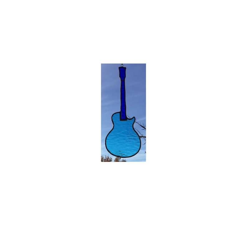 Reinforced with Copper Wire Stained Glass Electric Guitar Gibson Les Paul styled Right Handed or Left Handed Suncatcher Blue