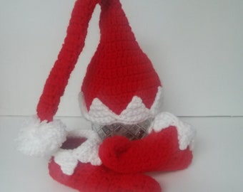 Crocheted Elf Hat & Bootie Set/ 0-6 months