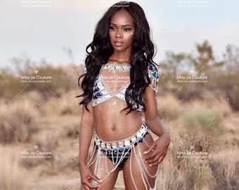 Elsa chain top with shoulder cover , jewelry body chain, burning man outfitEDC outfit