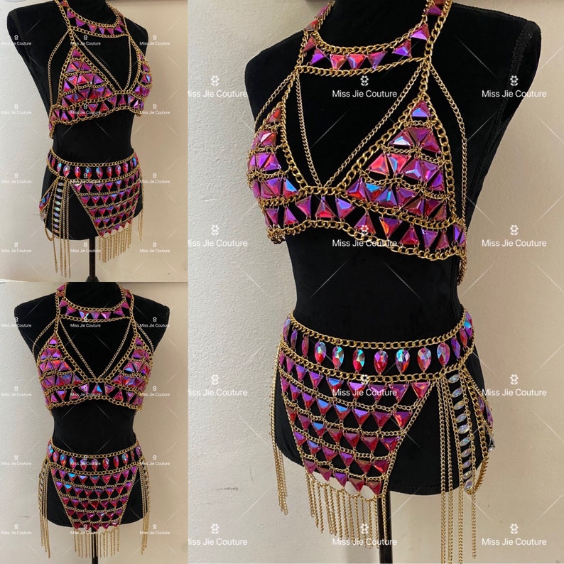 GiGi Body chain Top , burning man outfit, chain bra, festival wear Chain crop topEDC outfit image 10