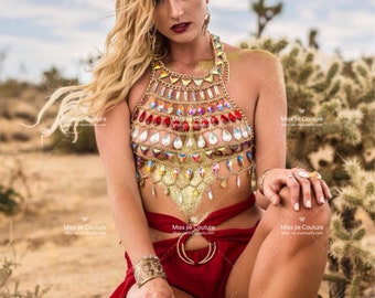Addles Gold Chain Crop top, available for custom order Beach wearEDC outfit