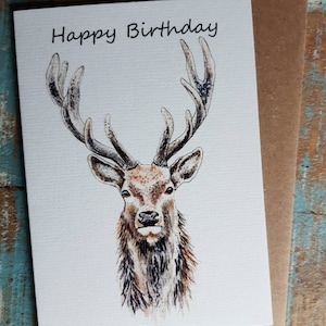Biglietto d'auguri di buon compleanno STAG HIGHLAND STAG natura fauna selvatica