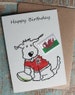 WALES RUGBY Birthday Card Dog greetings Card-animal card-funny-rugby Cymru Welsh Rugby fan Birthday card. 