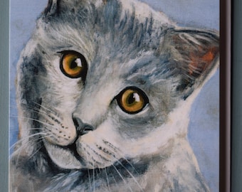 BRITISH BLUE CAT  Blank Greetings Card from original acrylic artwork by Sara Tuckey