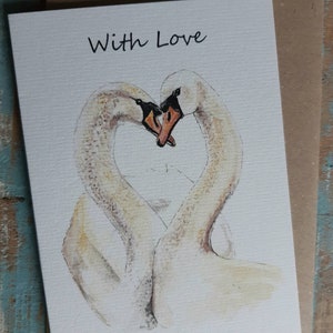 WITH LOVE SWANS Herz Grußkarte Jahrestag. Hochzeit. Liebe. Natur .wildlife .life Partner, Valentinstag