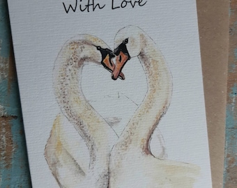 WITH LOVE SWANS heart  Greetings Card Anniversary. wedding. love. nature .wildlife  .life partners, Valentines day