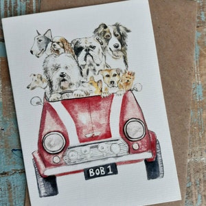 MINI COOPER Hunde Grußkarte, Bobtail, Old English, Yorkie, Staffie, Jack Russel, Border Collie, Corgis, britische Bulldogge