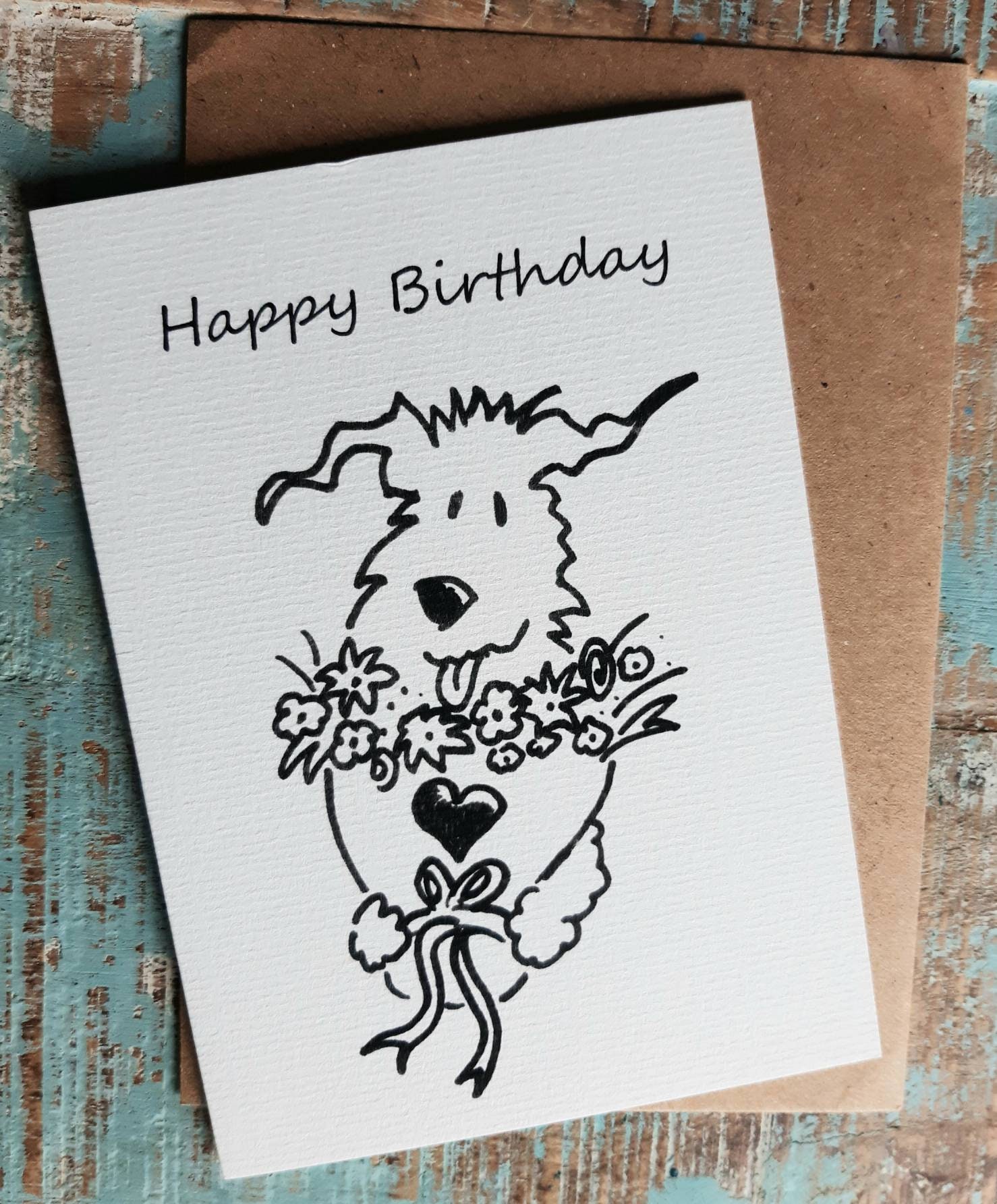 BIRTHDAY CARD FLOWERS Dog Greetings Card-animal Card-funny -bouquet - Etsy