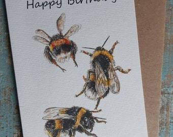 Happy Birthday Bees Greetings Card Bumblebee nature bee