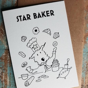 STAR BAKER - Wenskaart-dierenkaart- -hond -grappig -Moederdag-Vaderdag -Verjaardag. Koks verjaardagskaart. Bake-off fans Verjaardagskaart.