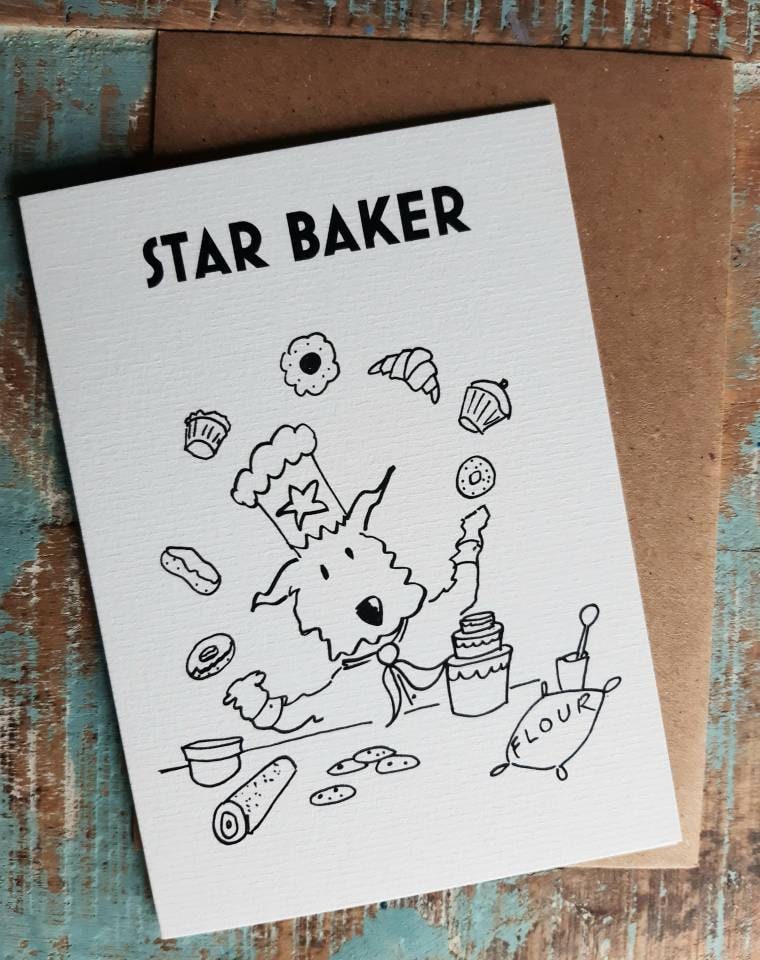 STAR BAKER - Greetings Card-animal card- -dog -funny -Mothers Day- Fathers Day  -Birthday .Cooks Birthday card. Bake off fans Birthday card.