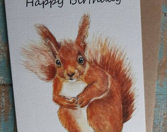 Carte de voeux de joyeux anniversaire Écureuil Écureuil roux nature faune
