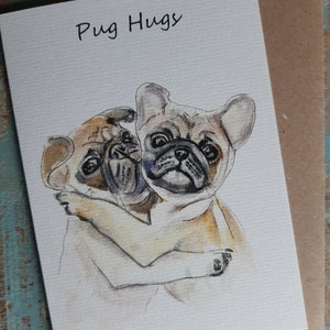 Mops Hugs Grußkarte .Geburtstag, Jubiläum .Hochzeit .love .French PUGS Valentinstag