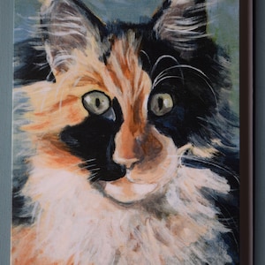 TORTOISESHELL CAT  Blank Greetings Card from original acrylic artwork by Sara Tuckey