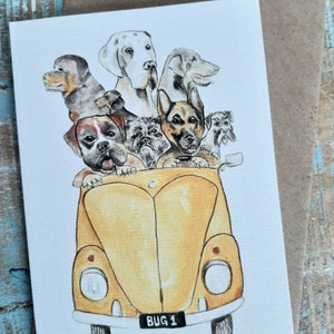 MOTORMUTTS VW KEVER honden blanco wenskaart, Alsation, Duitse herder, Duitse Dog, Boxer, Schnauzer, Dobermann, Rotweiler