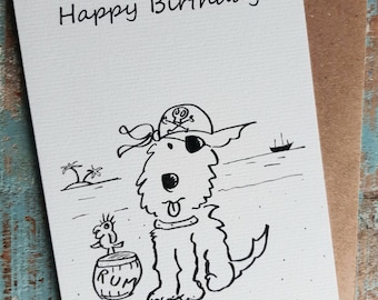 TARJETA DE CUMPLEAÑOS PIRATA Perro saludos Tarjeta-animal tarjeta-divertido -piratas