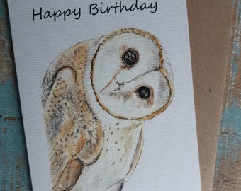 Happy Birthday OWL Greetings Card BARN OWL nature wildlife