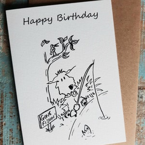 BIRTHDAY CARD FISHING Perro saludos Card-animal card-funny-fishing. Tarjeta de cumpleaños de los pescadores. Tarjeta de cumpleaños de los pescadores