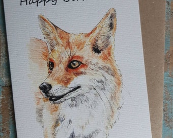 Fox Birthday Card, British Wildlife Watercolour Art