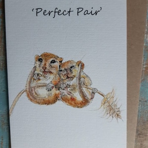 Tarjeta de felicitación PERFECT PAIR MICE para bodas, aniversarios, amor por la naturaleza, vida salvaje y San Valentín