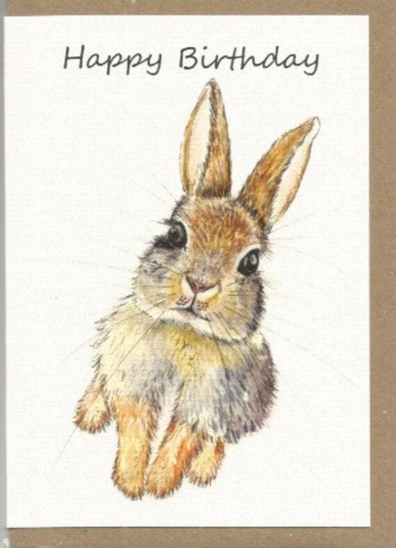 Happy Birthday Rabbit Greetings Card Bunny Nature Wildlife Etsy