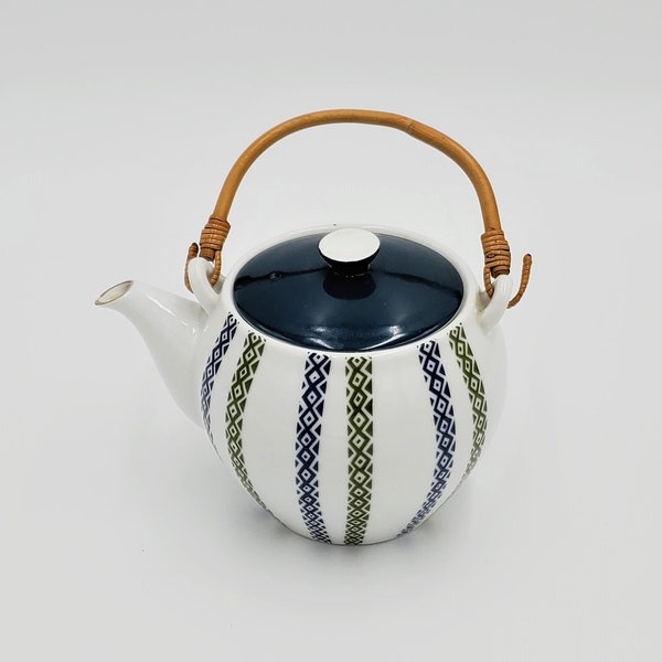 Vintage Sango Teapot With Bamboo Handle/ Sango Teapot/ Porcelain Teapot