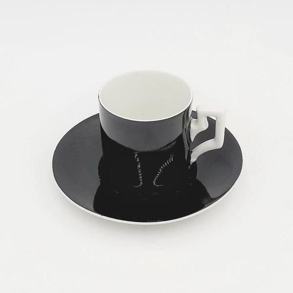 Black Tea Cup and Saucer; Made in Czechoslovakia; Black and White Tea Cup and Saucer