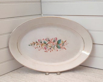 Antique Floral Oval Platter; Antique Warranted Ironstone China Ott & Brewer; Etruria Pottery Works