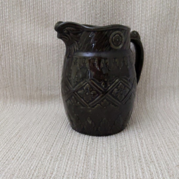 Antique Ohio Regional Pottery Pitcher with Rooster (or Eagle) Spout