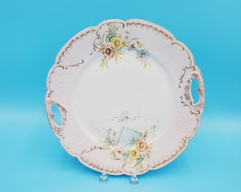 Two Handle White and Pink Floral Plate; Wall Decor Plate